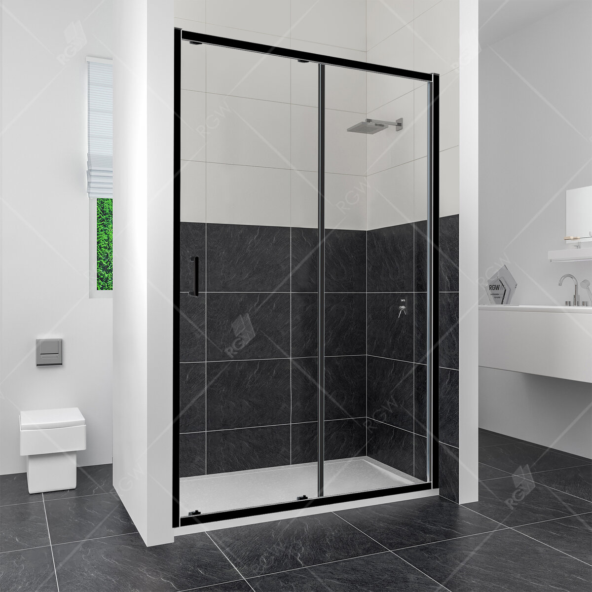 Изображение товара Раздвижная душевая дверь RGW CL-14 В 160х185 см стекло прозрачное черный профиль