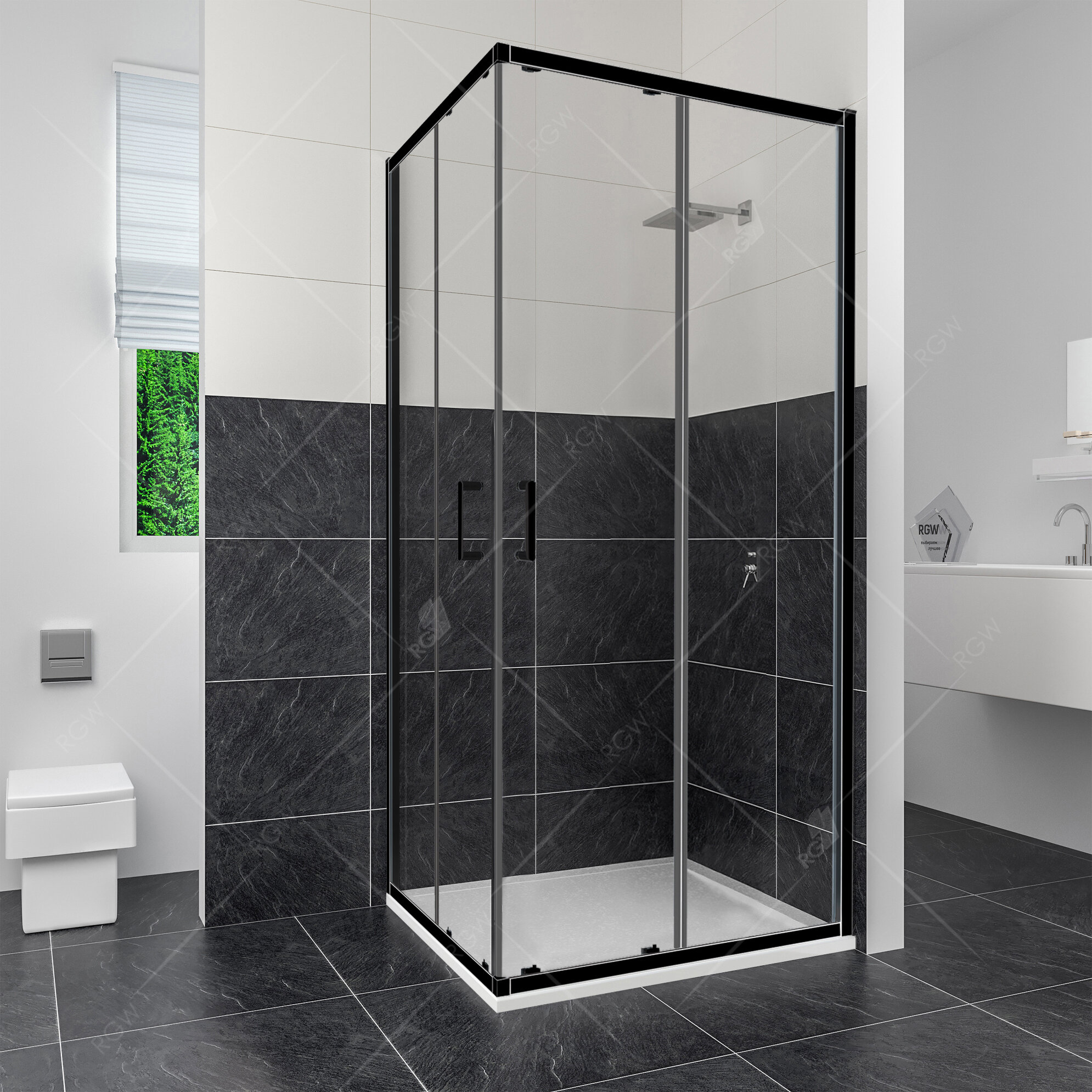 Изображение товара Душевой уголок RGW CL-34 100х100 см, раздвижные двери, черн.