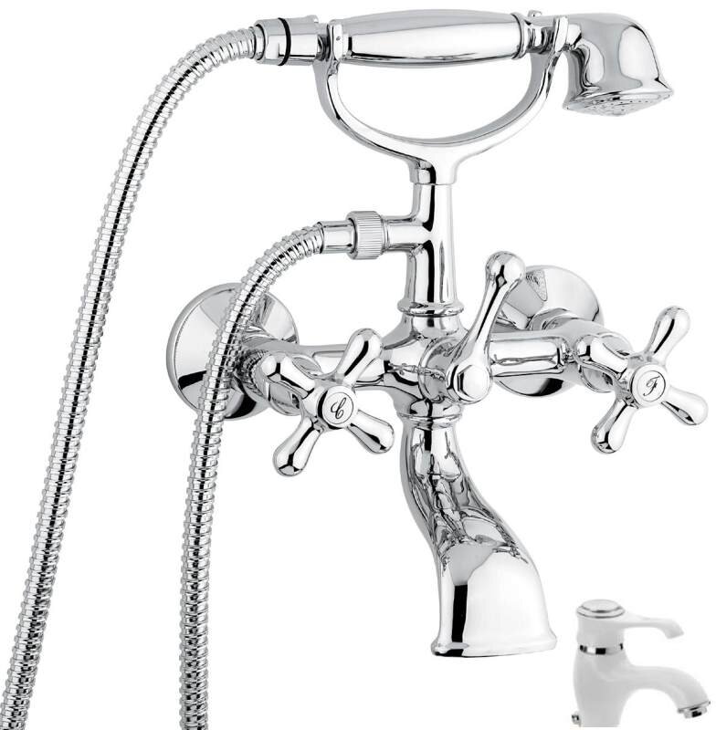 Изображение товара Смеситель для ванны и душа Emmevi Deco Classic 12011BC, белый/хром Изображение товара Смеситель для ванны и душа Emmevi Deco Classic 12011BC, белый/хром
