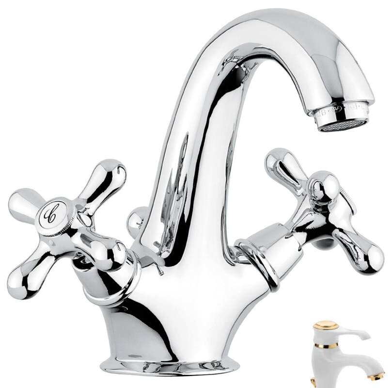 Изображение товара Смеситель для раковины Emmevi Deco Classic 12013BO белый/золото Изображение товара Смеситель для раковины Emmevi Deco Classic 12013BO белый/золото