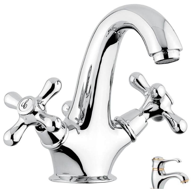 Изображение товара Смеситель для раковины Emmevi Deco Classic 12013CO, хром/золото Изображение товара Смеситель для раковины Emmevi Deco Classic 12013CO, хром/золото