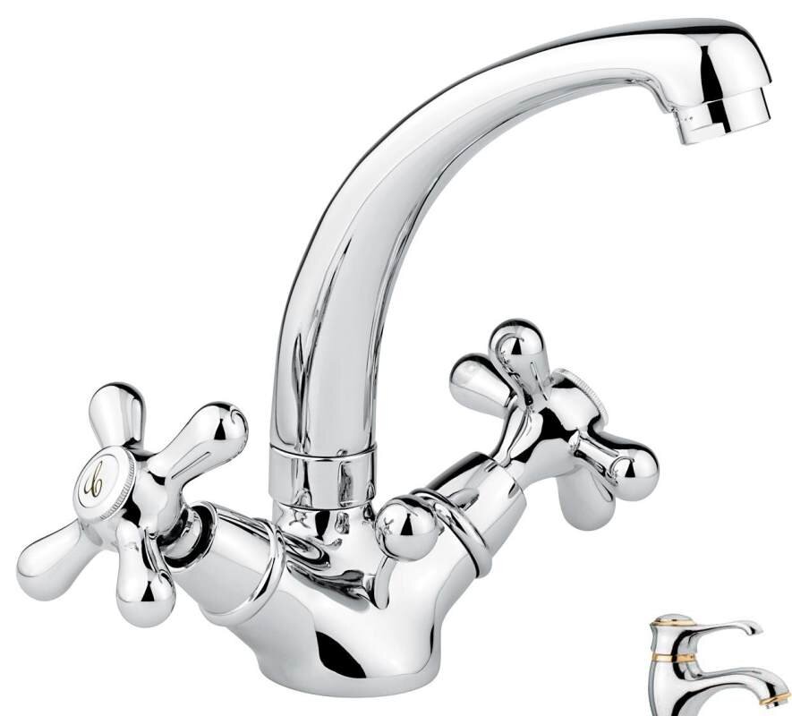 Изображение товара Смеситель для раковины Emmevi Deco Classic 12913CO, хром/золото Изображение товара Смеситель для раковины Emmevi Deco Classic 12913CO, хром/золото