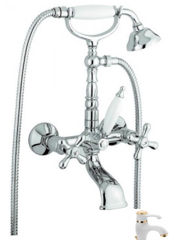 Изображение товара Смеситель для ванны и душа Emmevi Deco Old 12611BO, белый/золото Изображение товара Смеситель для ванны и душа Emmevi Deco Old 12611BO, белый/золото