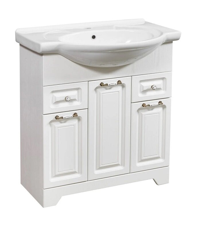 Изображение товара Тумба под раковину Stella Polar Кармела 75 белая напольная с МДФ и глянцевым фасадом