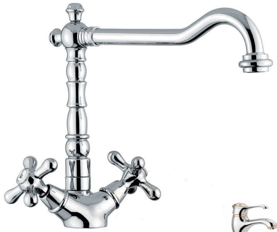 Изображение товара Смеситель для кухни Emmevi Deco Old 12617CO ретро хром/золото 18 см Изображение товара Смеситель для кухни Emmevi Deco Old 12617CO ретро хром/золото 18 см