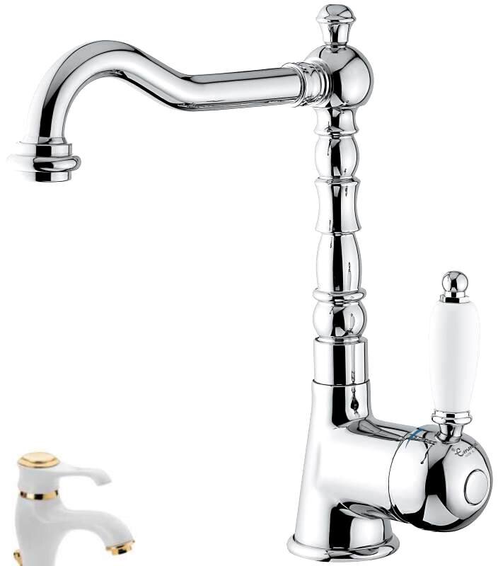 Изображение товара Смеситель для раковины Emmevi Laguna 40513BO белый/золото, ретро стиль Изображение товара Смеситель для раковины Emmevi Laguna 40513BO белый/золото, ретро стиль