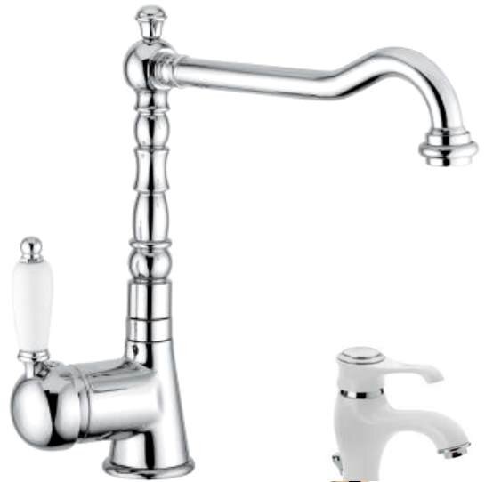 Изображение товара Смеситель для кухни Emmevi Laguna 40517BC белый хром 20.5 см поворотный