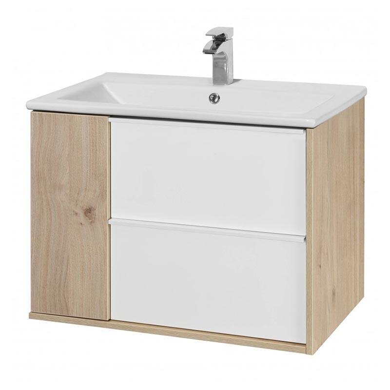 Изображение товара Тумба под раковину Aquaton Boston 75, дуб эврика, белый глянец с раковиной Quadro-75