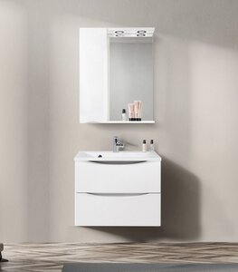 Изображение товара Зеркальный шкаф BelBagno Marino MARINO-SPC-600/750-1A-BL-P-L/R, 60 х 75 см, левый/правый, с LED-подсветкой, Bianco Lucido - белый глянец