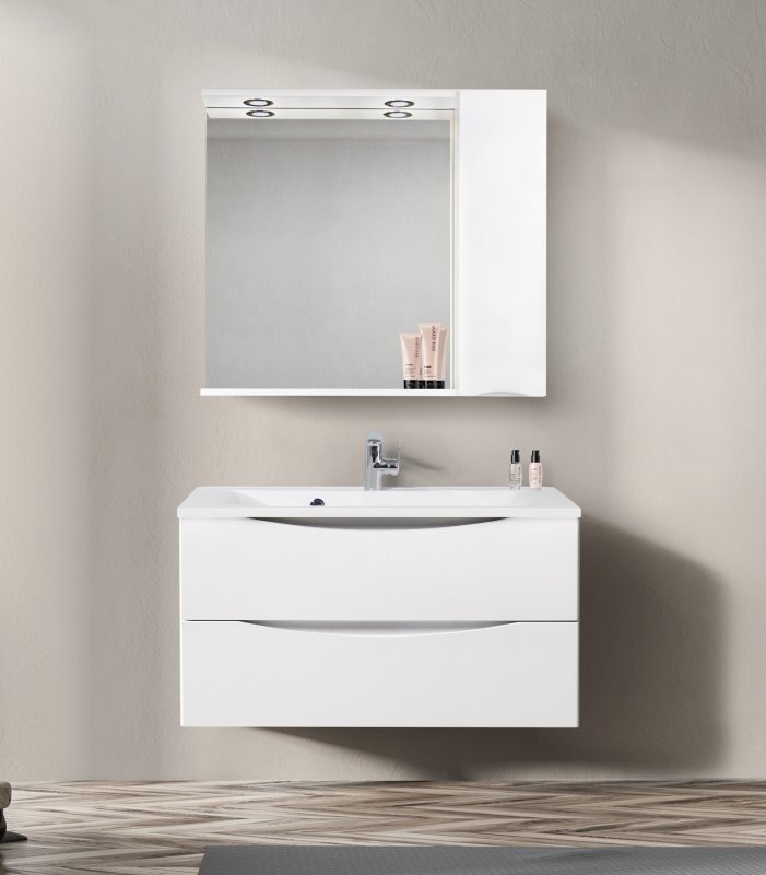 Изображение товара Зеркальный шкаф BelBagno Marino MARINO-SPC-900/750-1A-BL-P-L/R, 90 х 75 см, с LED-подсветкой, Bianco Lucido - белый глянец, левый/правый