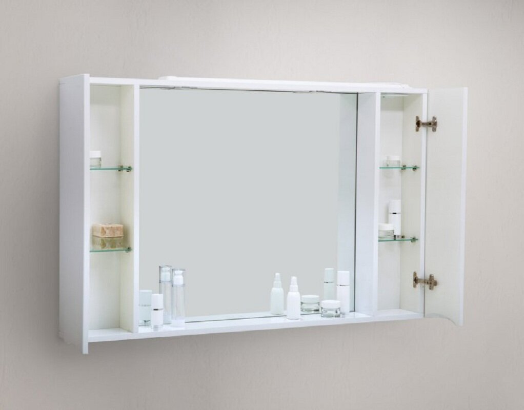 Изображение товара Зеркальный шкаф BelBagno Marino MARINO-SPC-1000/750-2A-BL-P, 100 х 75 см, с LED-подсветкой, Bianco Lucido - белый глянец