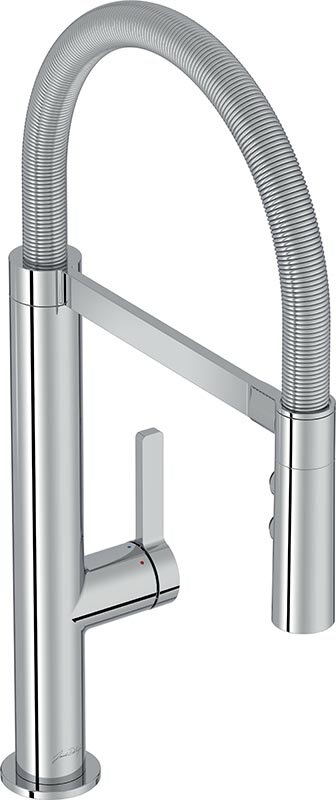 Изображение товара Смеситель Jacob Delafon Spirale для кухонной мойки, с гибким изливом на магните, двухрежимная лейка, кнопка мгновенной остановки воды, E23310-CP