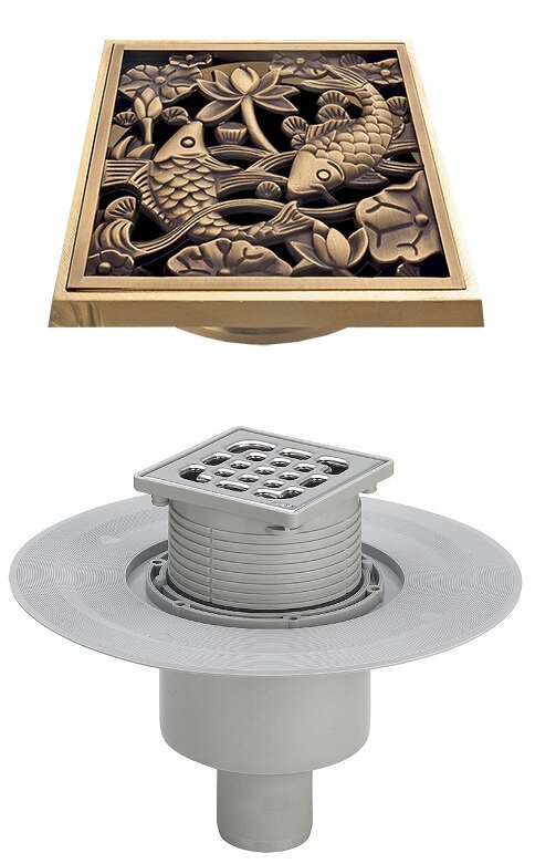 Изображение товара Трап Viega Advantix 556914 с решеткой Bronze de Luxe "Рыбы", комплект Santehnica.ru