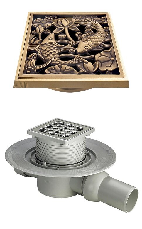 Изображение товара Трап Viega Advantix 557119 с решеткой Bronze de Luxe "Рыбы", комплект Santehnica.ru