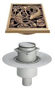 Изображение товара Трап Viega Advantix 583224 с бронзовой решеткой Bronze de Luxe Рыбы, монтаж в пол