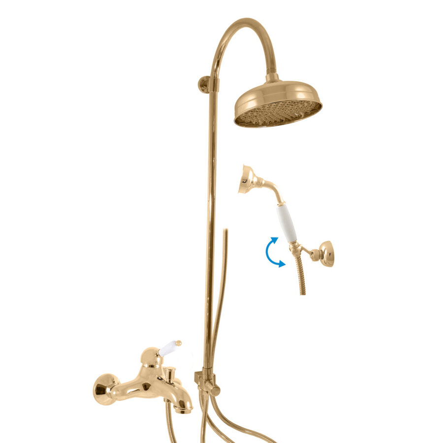 Изображение товара Душевая система Rav-Slezak Labe L554.5/3Z: золото/белый, вертикальный монтаж, однорычажное управлен