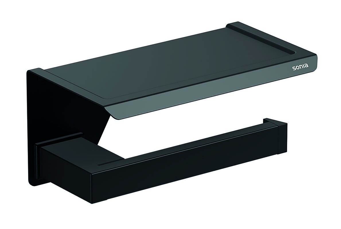 Изображение товара Держатель туалетной бумаги Sonia с полочкой черный матовый Испания