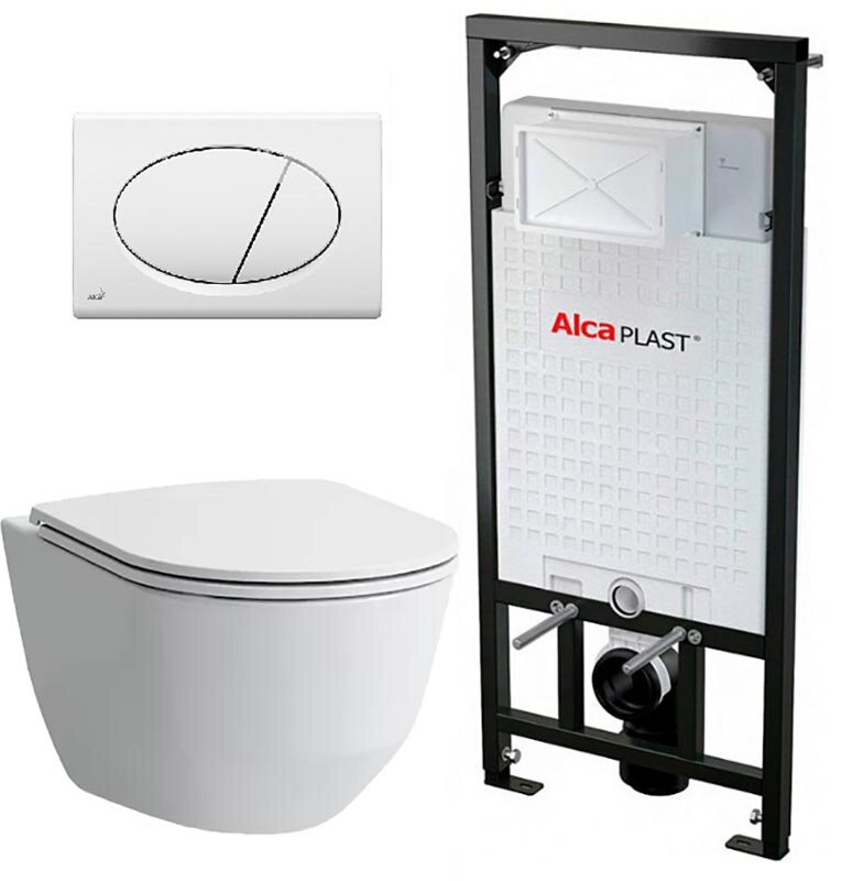 Изображение товара Инсталляция Alcaplast с унитазом Laufen Pro Rimless 8.2096.6.000.000.1, сиденье микролифт, комплект Santehnica.ru 352039