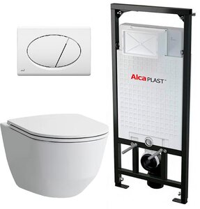 Изображение товара Инсталляция Alcaplast с унитазом Laufen Pro Rimless 8.2096.6.000.000.1, сиденье микролифт, комплект Santehnica.ru 352039