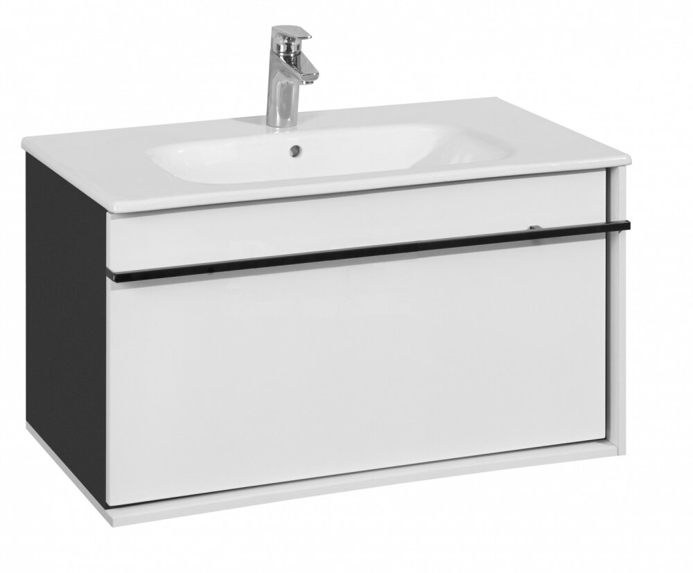 Изображение товара Тумба под раковину Roca Aneto 80 см с черной ручкой и белым фасадом