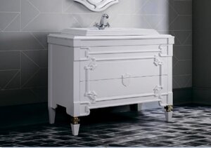 Изображение товара Тумба под раковину Belux Кастилия Н120-02, напольная, белая глянцевая поталь золото