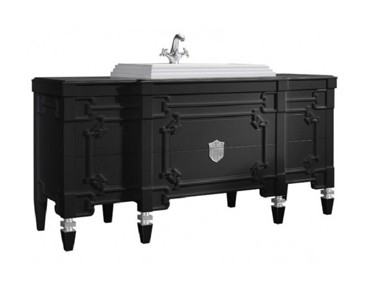 Изображение товара Тумба под раковину Belux Кастилия Н170-06, 172.6 х 57 х 86 см напольная, черный глянцевый поталь серебро (вставки хром)