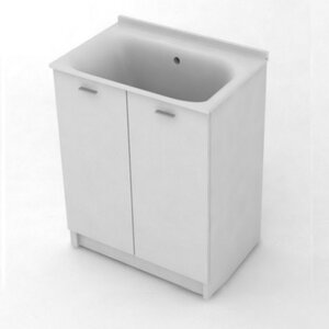 Изображение товара Комплект для постирочной Kerasan Aquadom, 75 x 50 см напольный, с сифоном, белый матовый, 9164k3*0