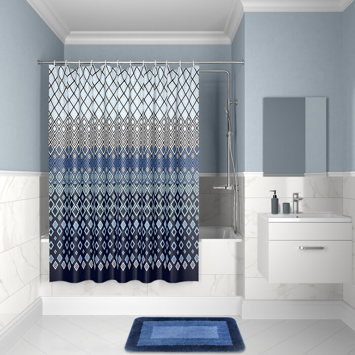 Изображение товара Штора для ванной комнаты Iddis Decor 200x180 см полиэстер синий с геометрическим узором