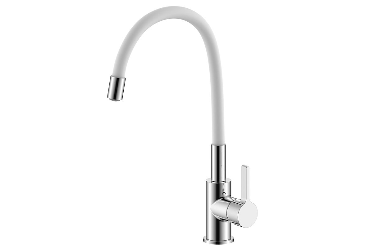 Изображение товара Смеситель для кухни Zenta Капрезе Z2601W с гибким изливом, хром/белый