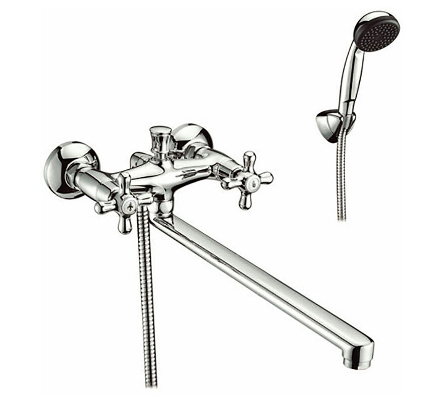 Изображение товара Смеситель Smartsant SM110008AA для ванны и душа — хром, двойной вентиль, 43.1 см излив