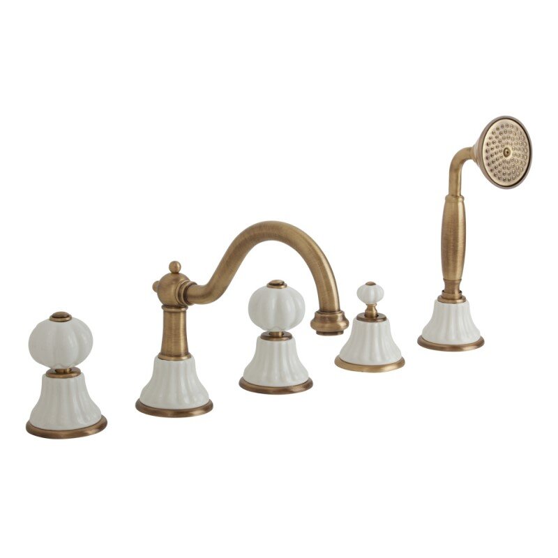 Изображение товара Cмеситель Migliore Olivia 18997 на борт ванны, бронза, ручки белая керамика