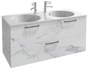 Изображение товара Тумба под раковину Jacob Delafon Odeon Rive Gauche 120 см, EB2545-R9-NR4, цвет белый мрамор, ручки черные