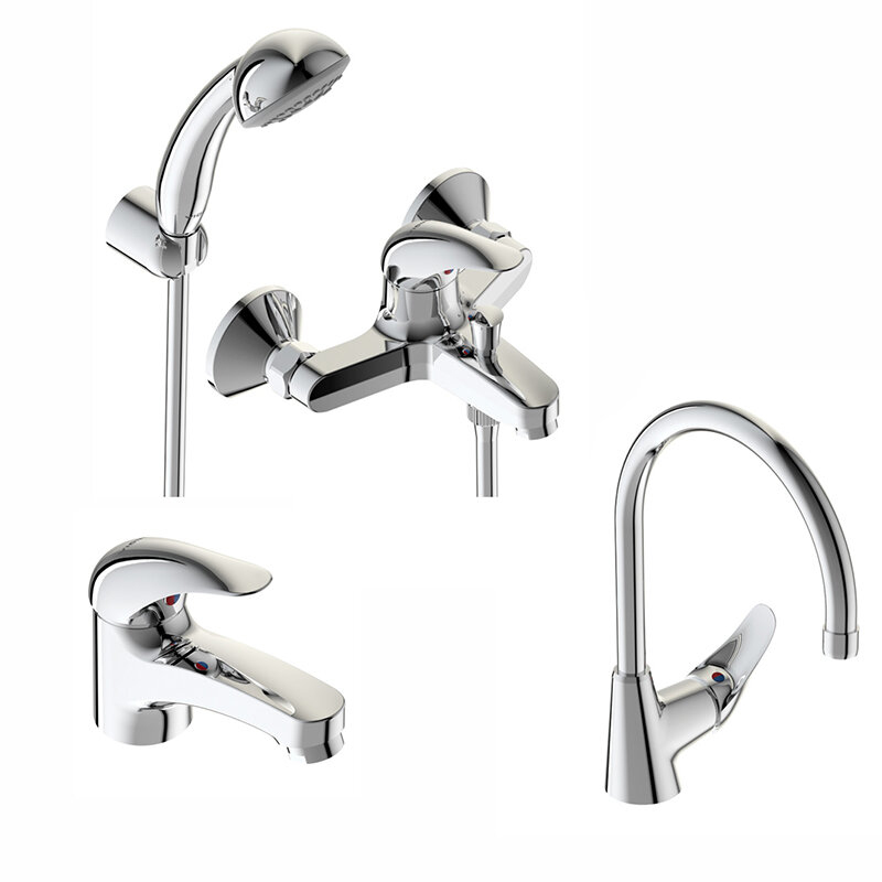 Изображение товара Комплект смесителей Vidima Orion OR001ON для раковины ванны и кухни, хром