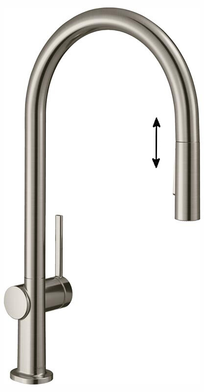 Изображение товара Смеситель для кухонной мойки Hansgrohe Talis, 72801800, с вытяжным изливом, в комплекте с коробом sBox для шланга, под сталь
