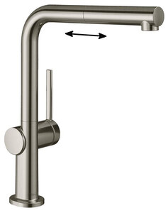 Изображение товара Смеситель для кухонной мойки Hansgrohe Talis, 72809800, с вытяжным изливом, в комплекте с коробом sBox для шланга, под сталь