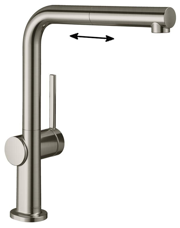 Изображение товара Смеситель для кухонной мойки Hansgrohe Talis, 72809800, с вытяжным изливом, в комплекте с коробом sBox для шланга, под сталь
