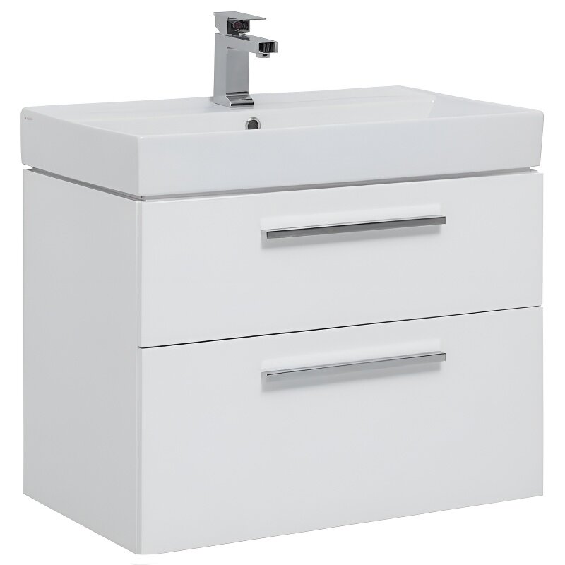 Изображение товара Тумба под раковину Aquanet Nova 242262 75 см белый глянец 2 ящика