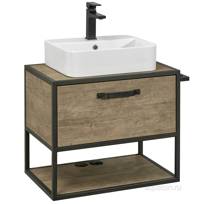 Изображение товара Тумба под раковину Акватон Лофт 65 из влагостойкого ДСП, цвет дуб кантри, подвесная, Россия
