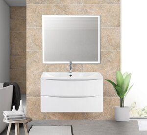 Изображение товара Тумба под раковину BelBagno ACQUA-1000-2C-SO-Bl 100 см, подвесная, искусственный камень, Bianco Lucido