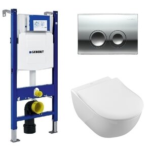 Изображение товара Инсталляция Geberit с безободковым унитазом Villeroy&Boch Subway 2.0 5614R201, сиденье микролифт, комплект Santehnica.ru 357218