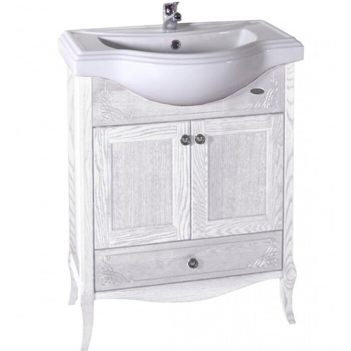 Изображение товара Тумба под раковину ASB-Woodline Салерно 9695 белая с патиной серебро напольная 66 см