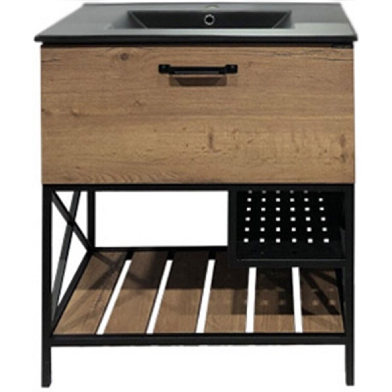 Изображение товара Тумба Comforty Бредфорд, 75 см, дуб темный с раковиной Comforty черная матовая, 00004149064 (00004149064CF)