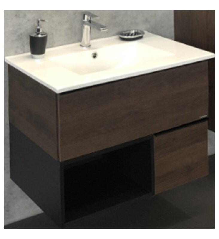 Изображение товара Тумба Comforty Франкфурт, 90 см, дуб шоколадно-коричневый с белой раковиной Quadro, 00004150657 (00004150657CF)