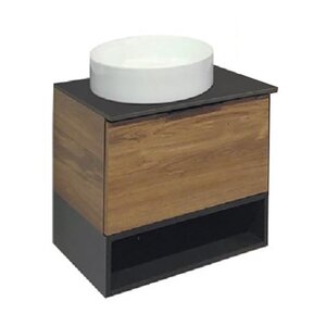 Изображение товара Тумба с раковиной  Comforty Штутгарт, 60 см, со столешницей под мрамор Калакатта Блэк, дуб тёмно-коричневый, 00-00001698 (00-00001698CF)