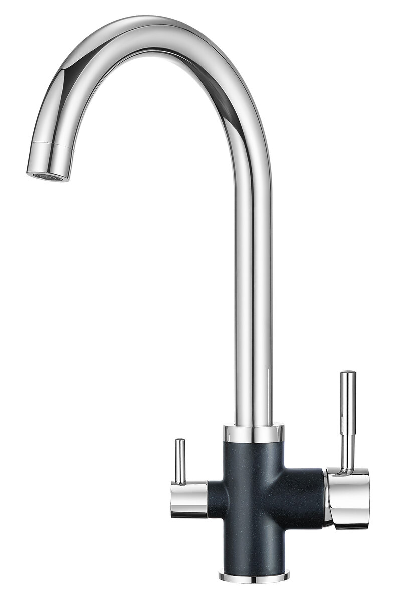 Изображение товара Смеситель для кухонной мойки Granula GR-3168 с подключением к фильтру хром черный 24 см