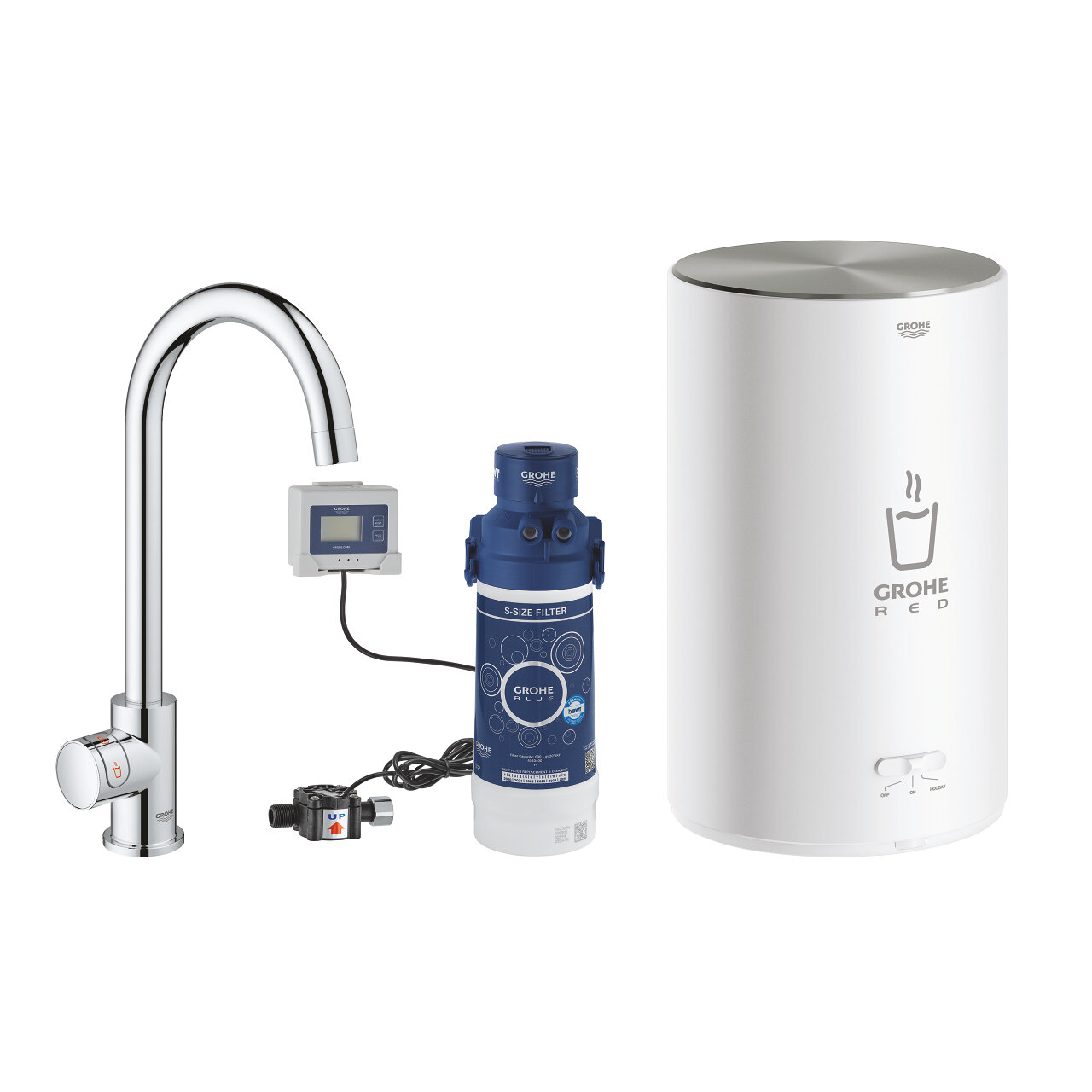 Изображение товара Смеситель для кухонной мойки Grohe Red II Mono, 30085001, с водонагревателем, хром Изображение товара Смеситель для кухонной мойки Grohe Red II Mono, 30085001, с водонагревателем, хром