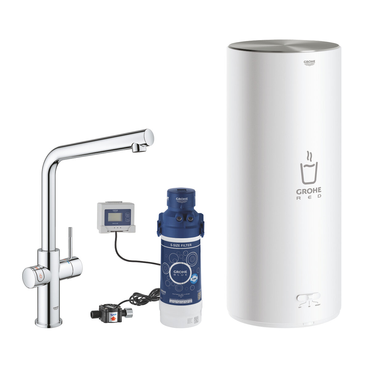 Изображение товара Смеситель для кухонной мойки Grohe Red II Duo, 30325001, с водонагревателем, хром