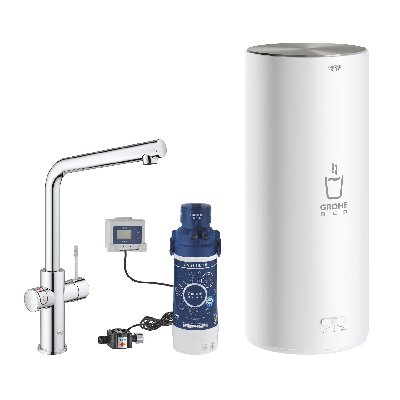 Изображение товара Смеситель для кухонной мойки Grohe Red II Duo, 30325001, с водонагревателем, хром