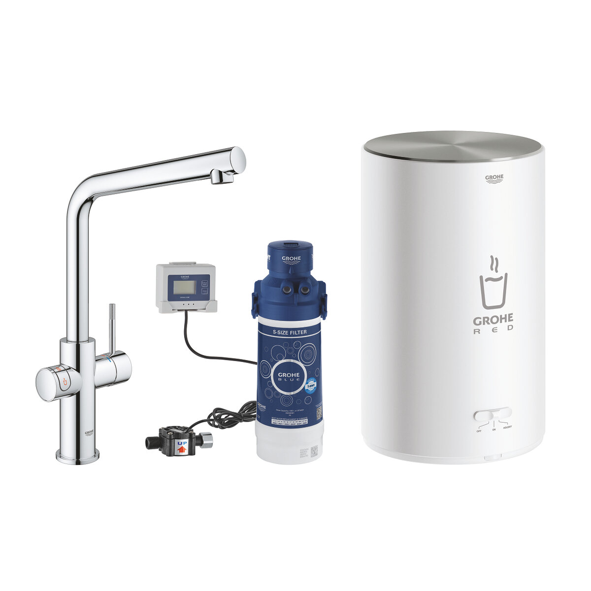 Изображение товара Смеситель для кухонной мойки Grohe Red II Duo, 30327001, с водонагревателем, хром