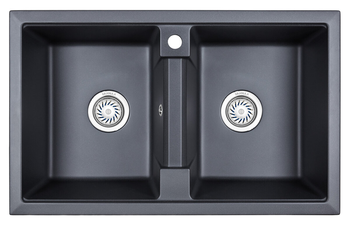 Изображение товара Кухонная мойка Granula GR-8101 8101sv шварц, угловая, нержавеющая сталь или искусственный камень
